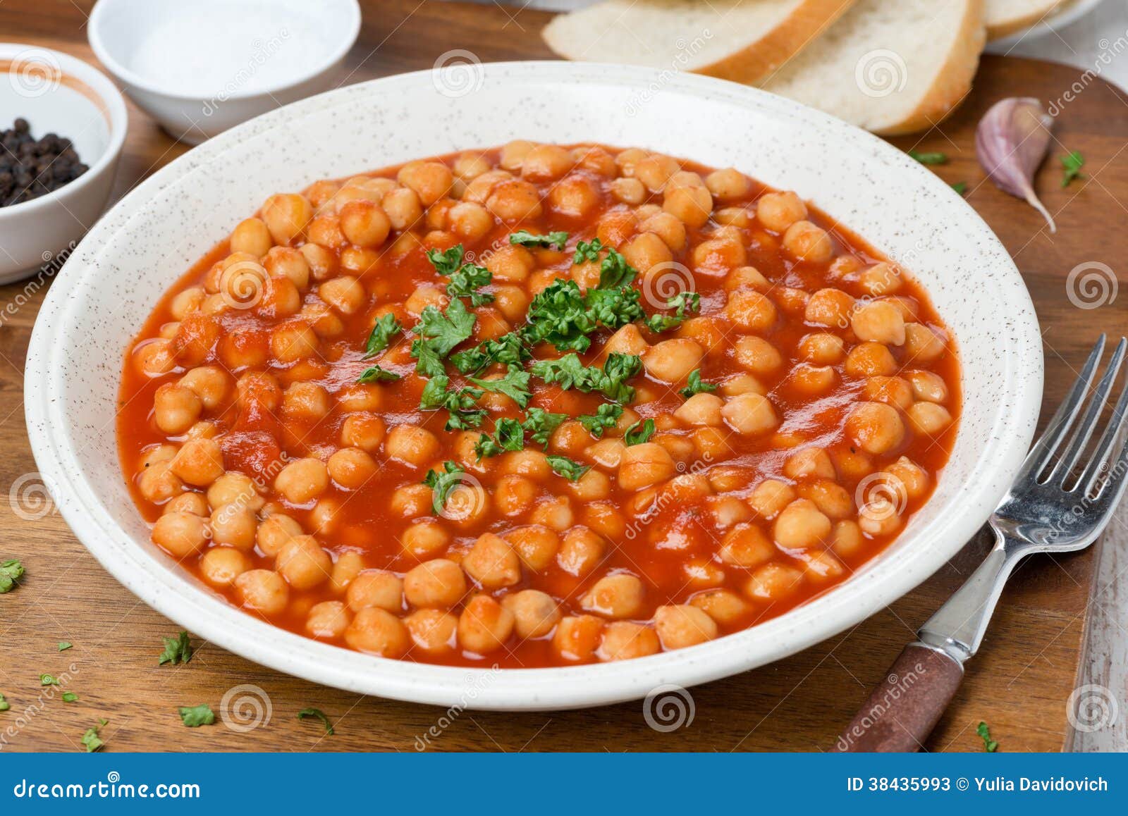 Chickpeas in Tomato Sauce with Fresh Herbs Stock Image Image of
