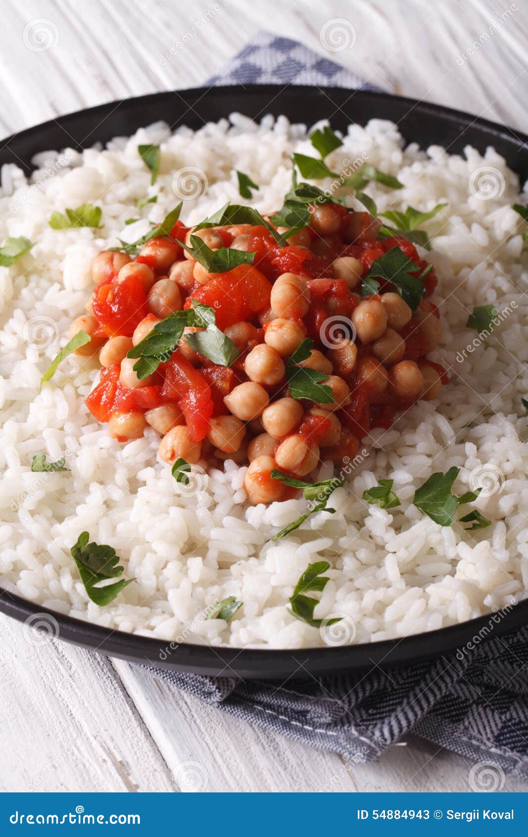 Chickpeas in Tomato Sauce with Rice in a Dish Closeup Stock Image