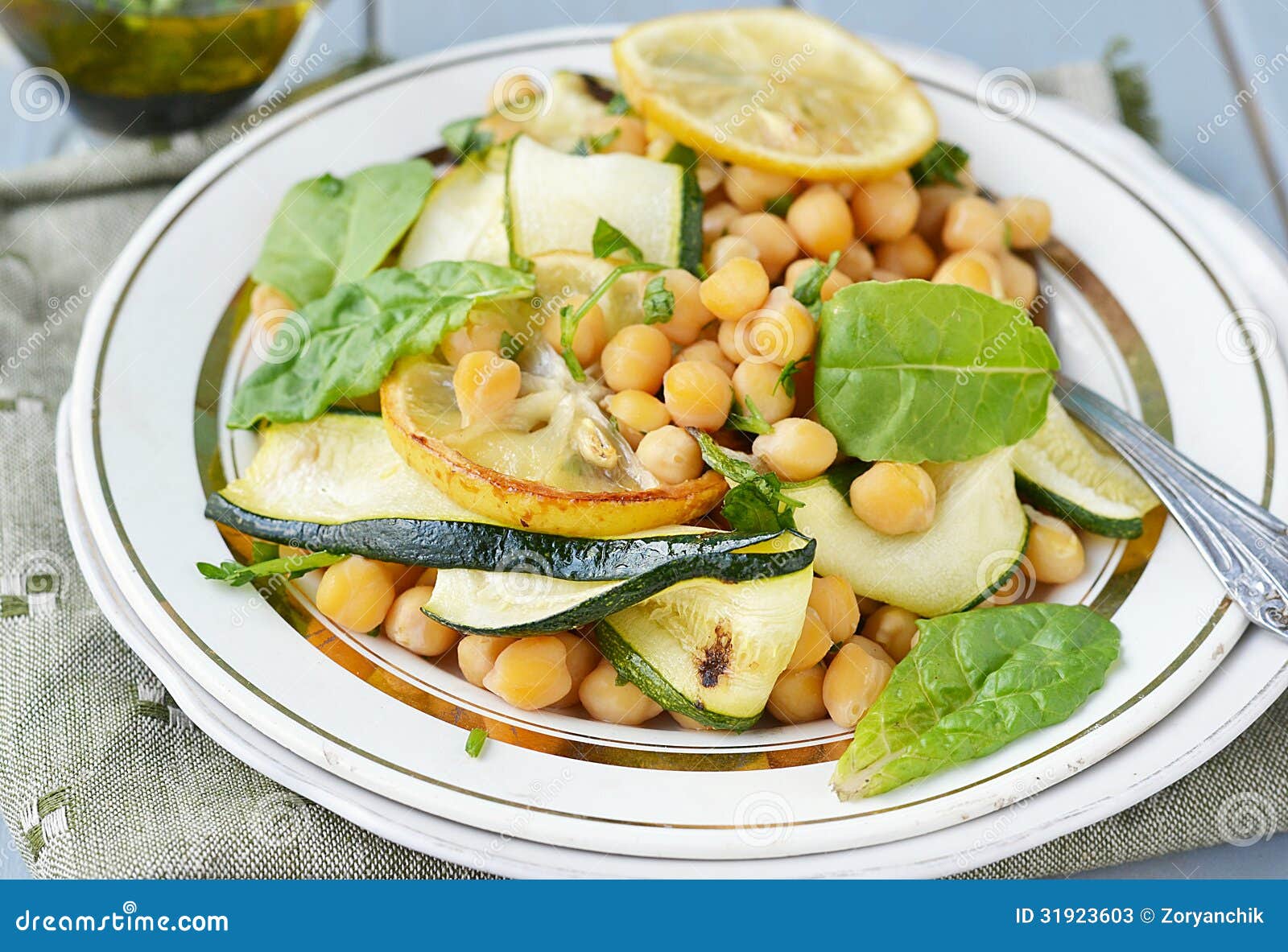 Chickpeas and Zucchini Salad. Stock Image Image of cooked, herbs