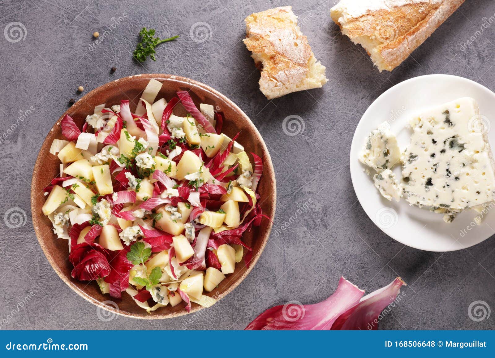 Chicory Salad with Blue Cheese, Walnut Stock Photo Image of diet