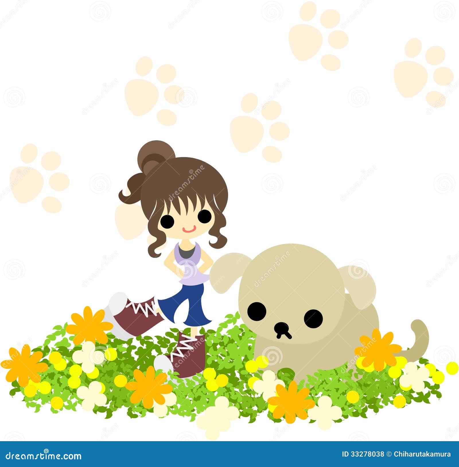 a chignon girl with a dog