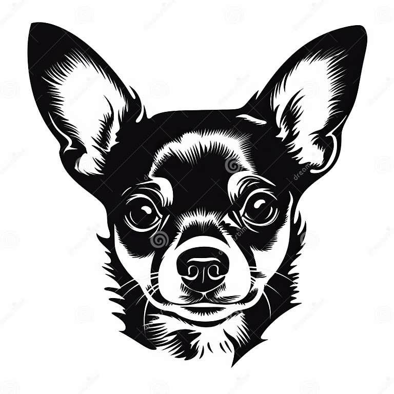 Chihuahua Black and White Dog Face Design Vector Illustration Stock