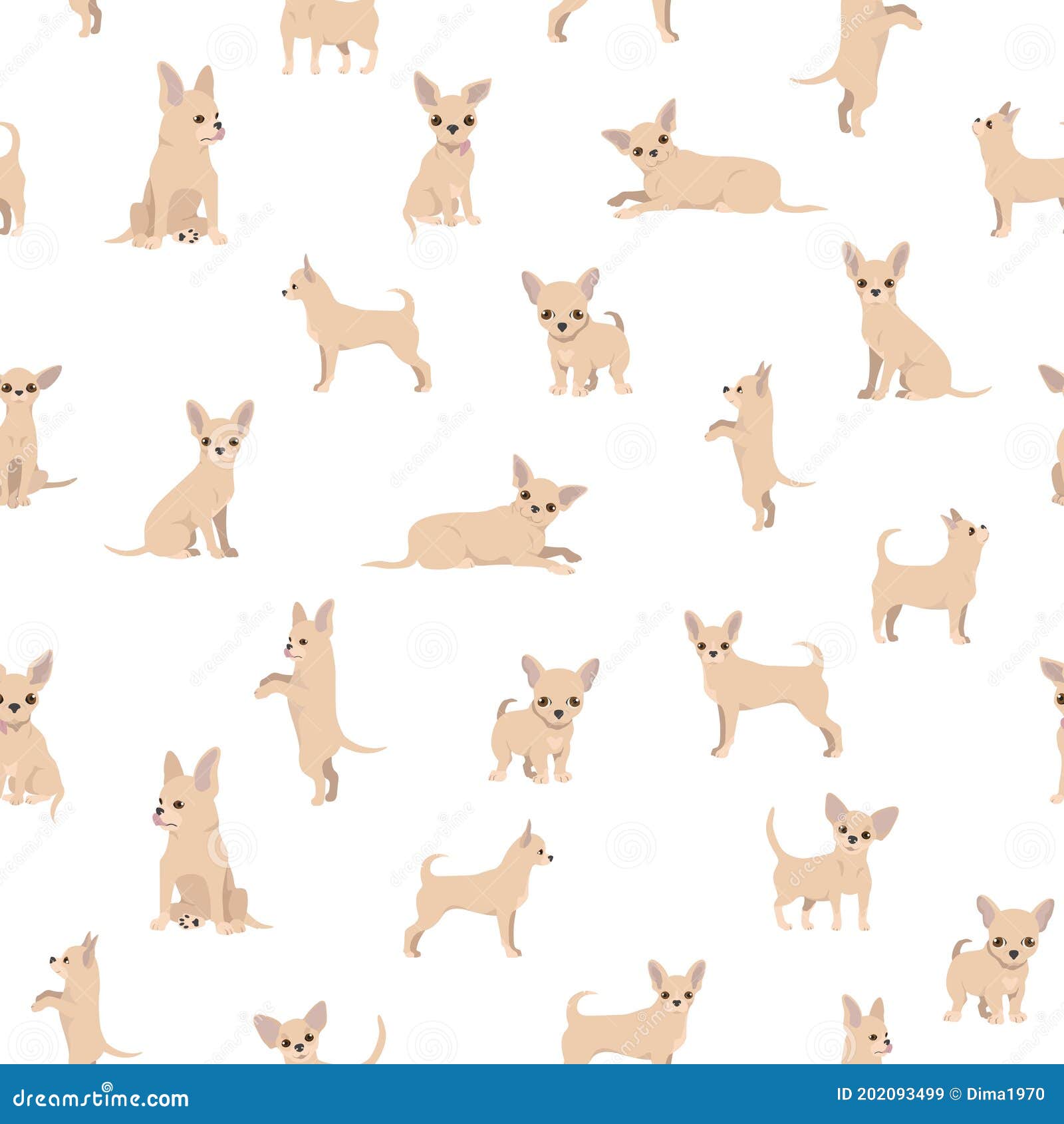 Chihuahua Seamless Pattern. Dog Healthy Silhouette and Different Poses ...