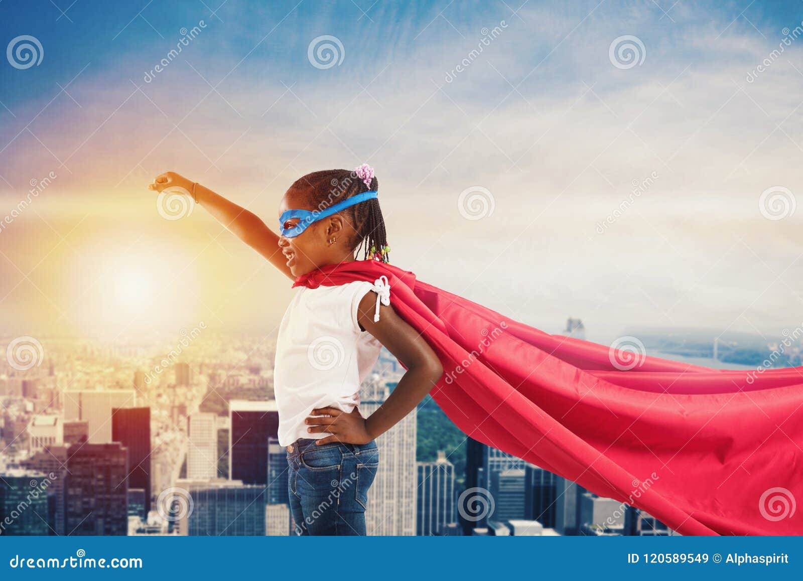 child acts like a superhero to save the world