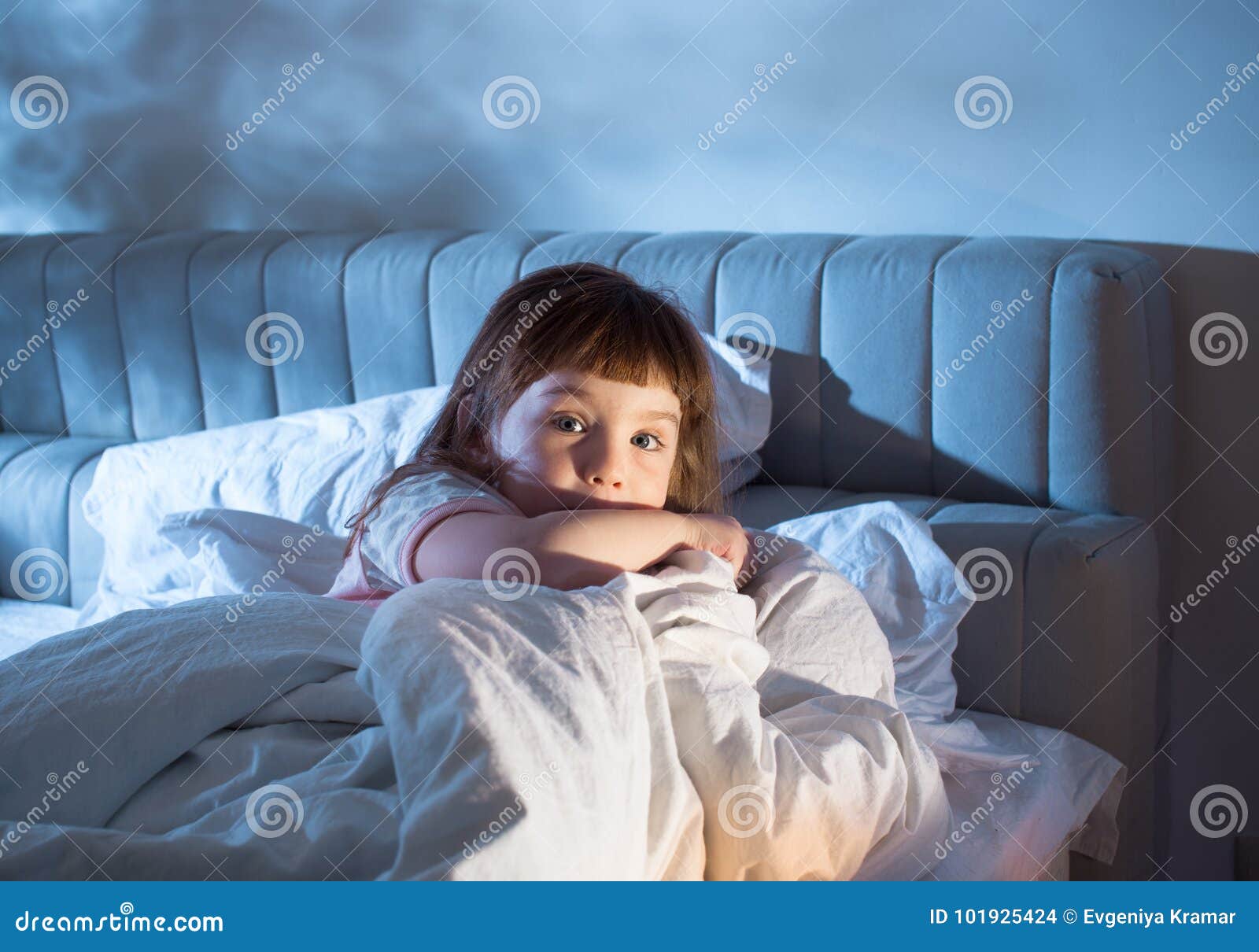 The Child is Afraid of Lying in Bed at Night Stock Photo Image of
