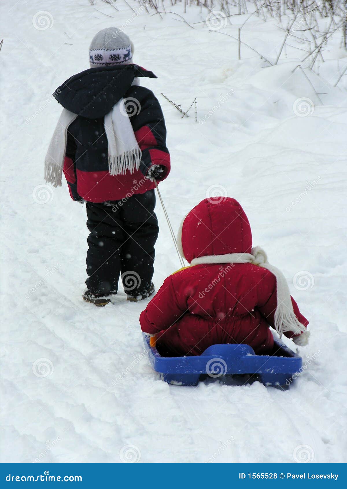 Child with baby on sled stock photo. Image of outdoors 1565528