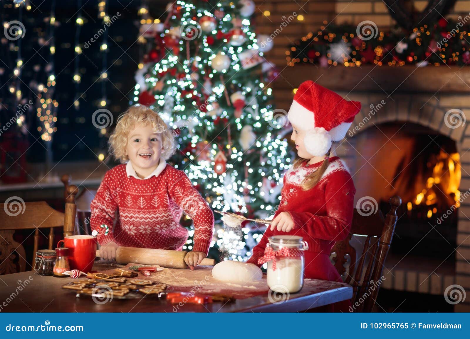 Child Baking Christmas Cookies. Kids Bake for Xmas Stock Image - Image