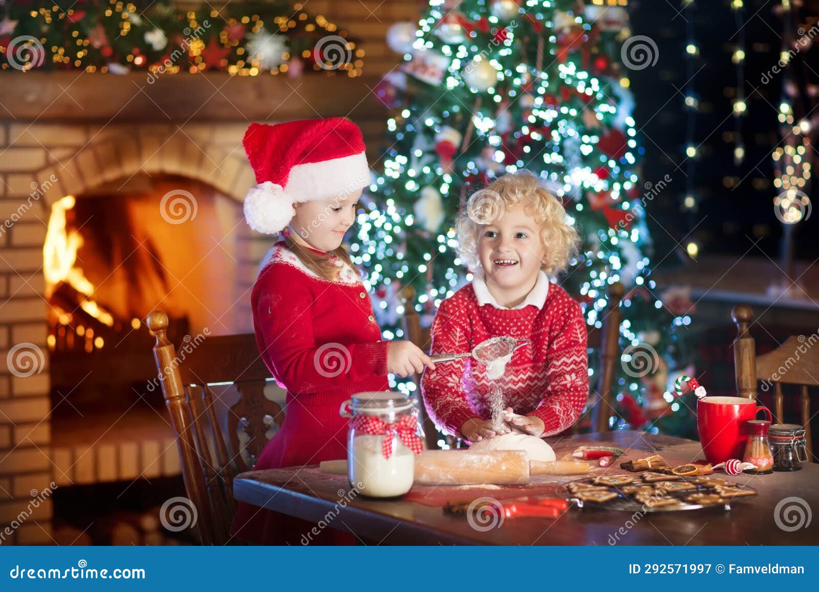 Child Baking Christmas Cookies. Kids Bake for Xmas Stock Image - Image