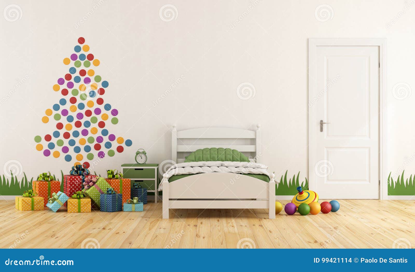 Child Bedroom with Christmas Tree Stock Illustration Illustration of