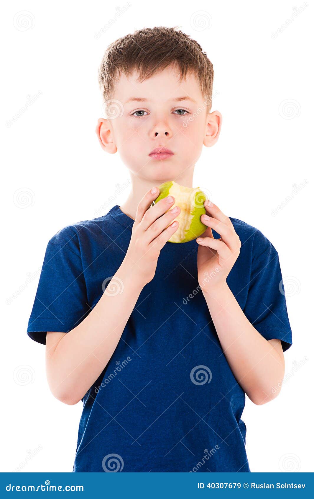 Child Biting Apple Isolated on White Stock Image Image of apples