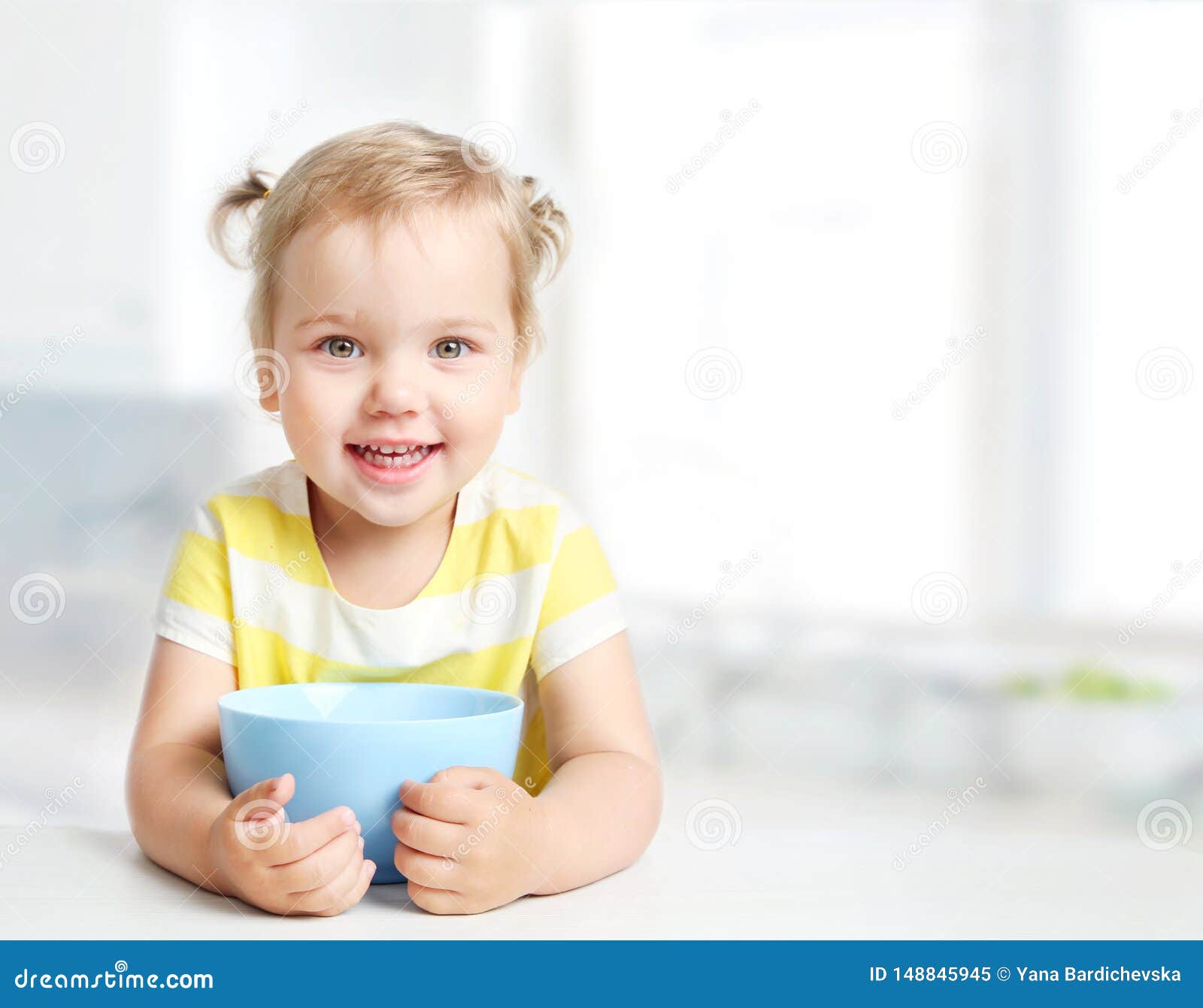Child With Bowl Plate Kid S Nutrition Girl Eating Stock Image Image Of Food Dinner