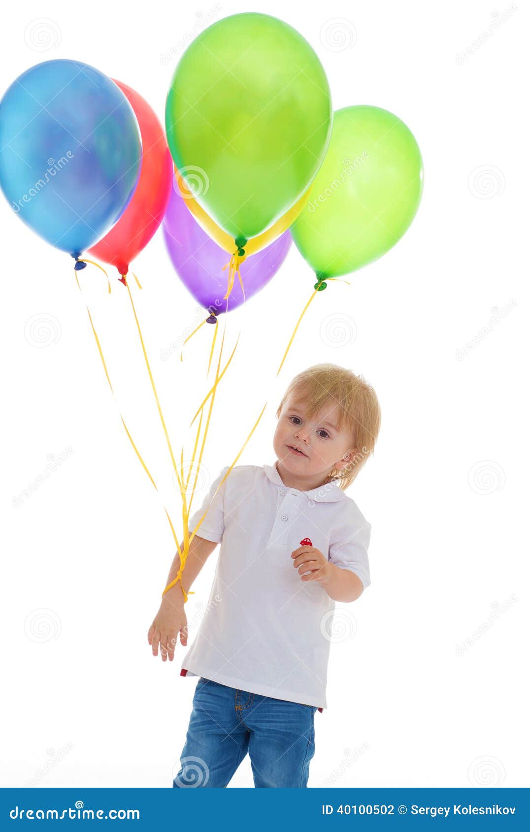 Child Boy with Bunch of Colourful Balloons Stock Photo - Image of ...