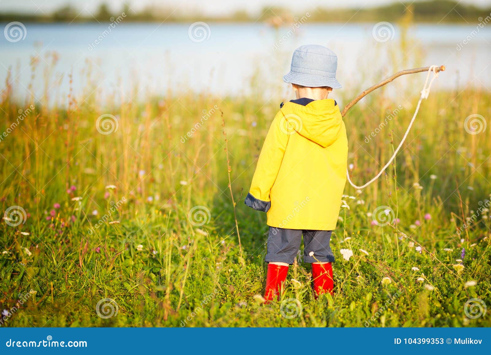 Child Boy with Fishing Rod Ready for Fishing Stock Image Image of