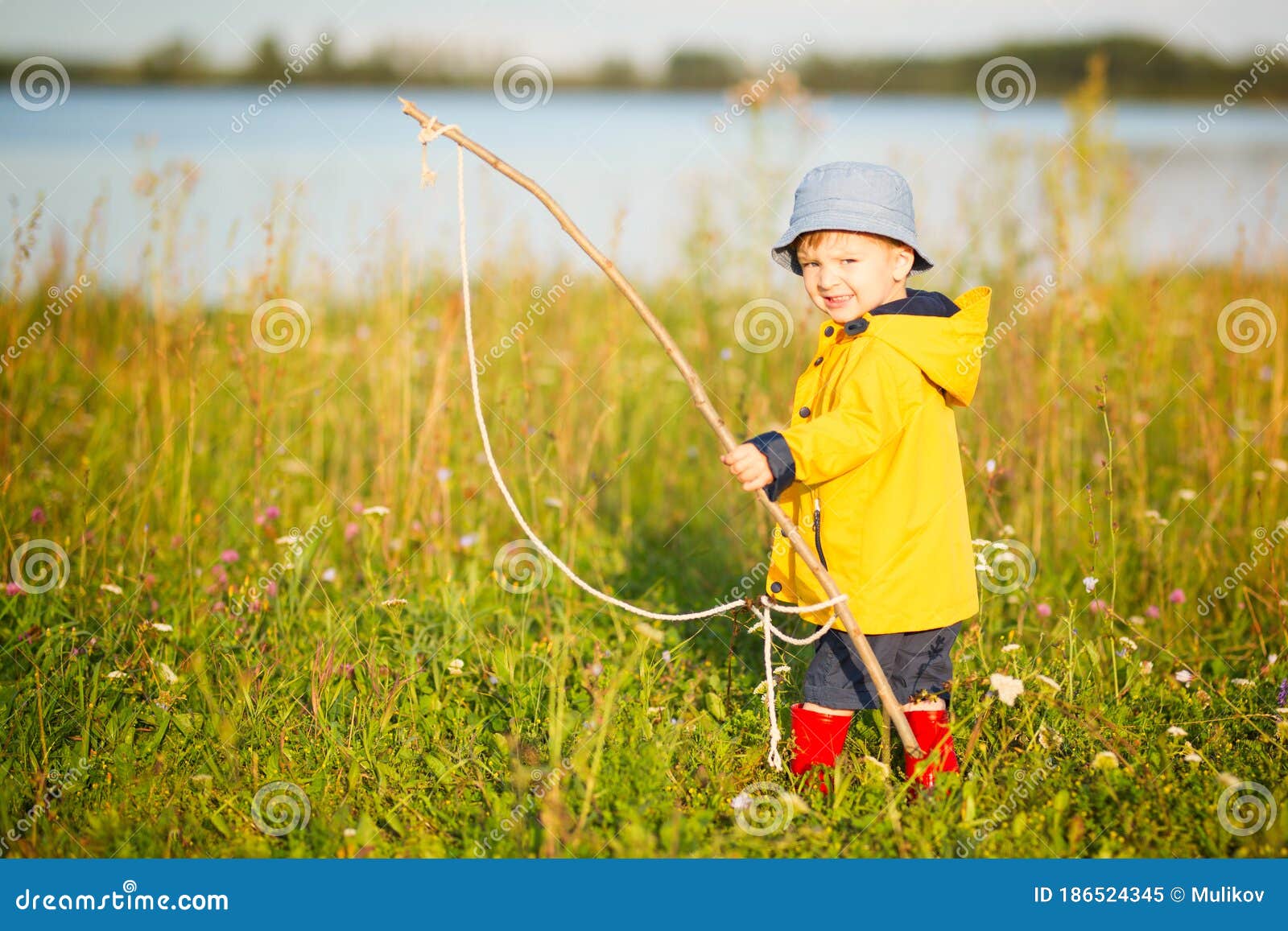 Child Boy with Fishing Rod Ready for Fishing Stock Image Image of