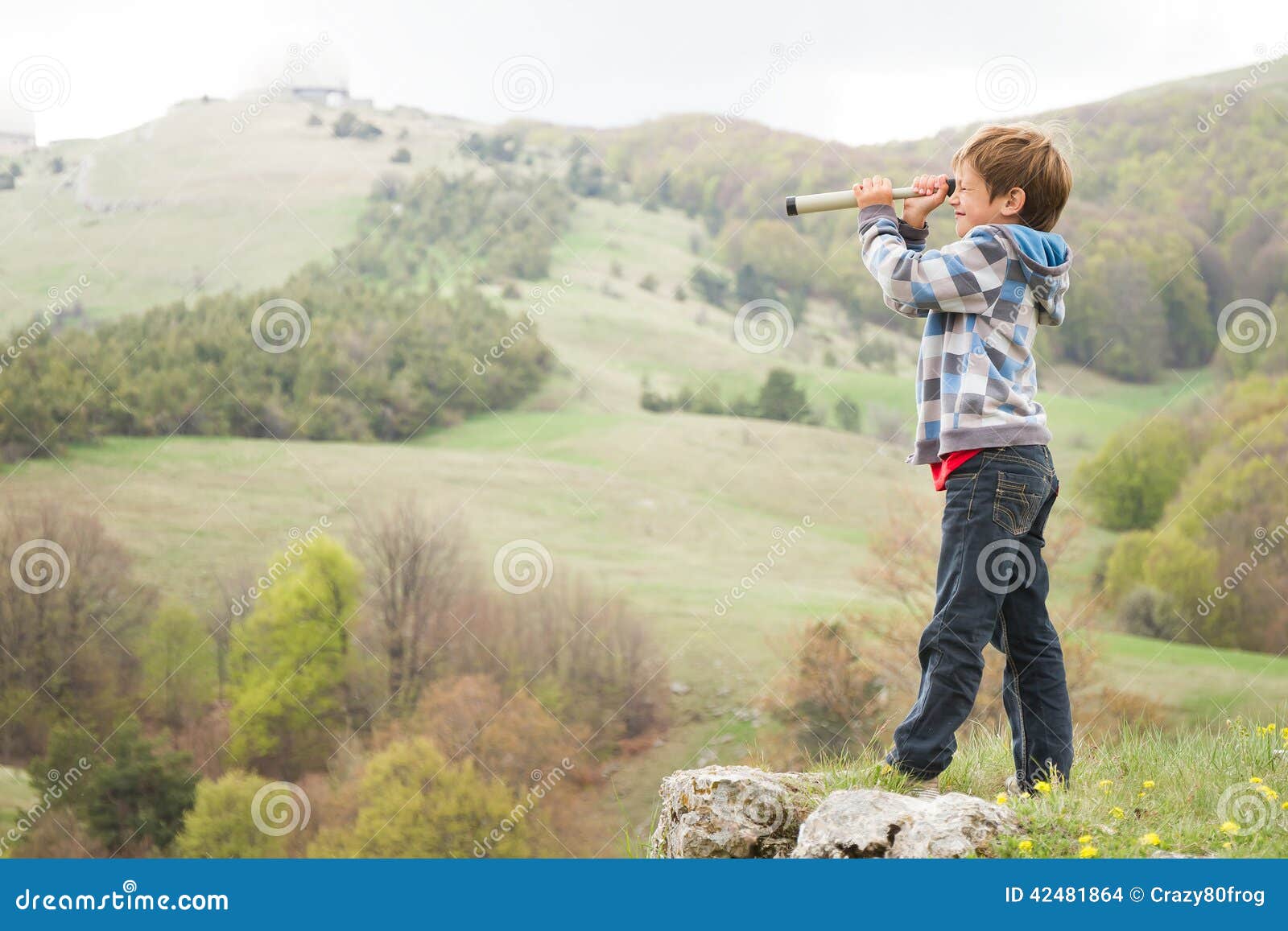 Baby Boy Joyful Laughing & Playing in Country Meadow Stock Image