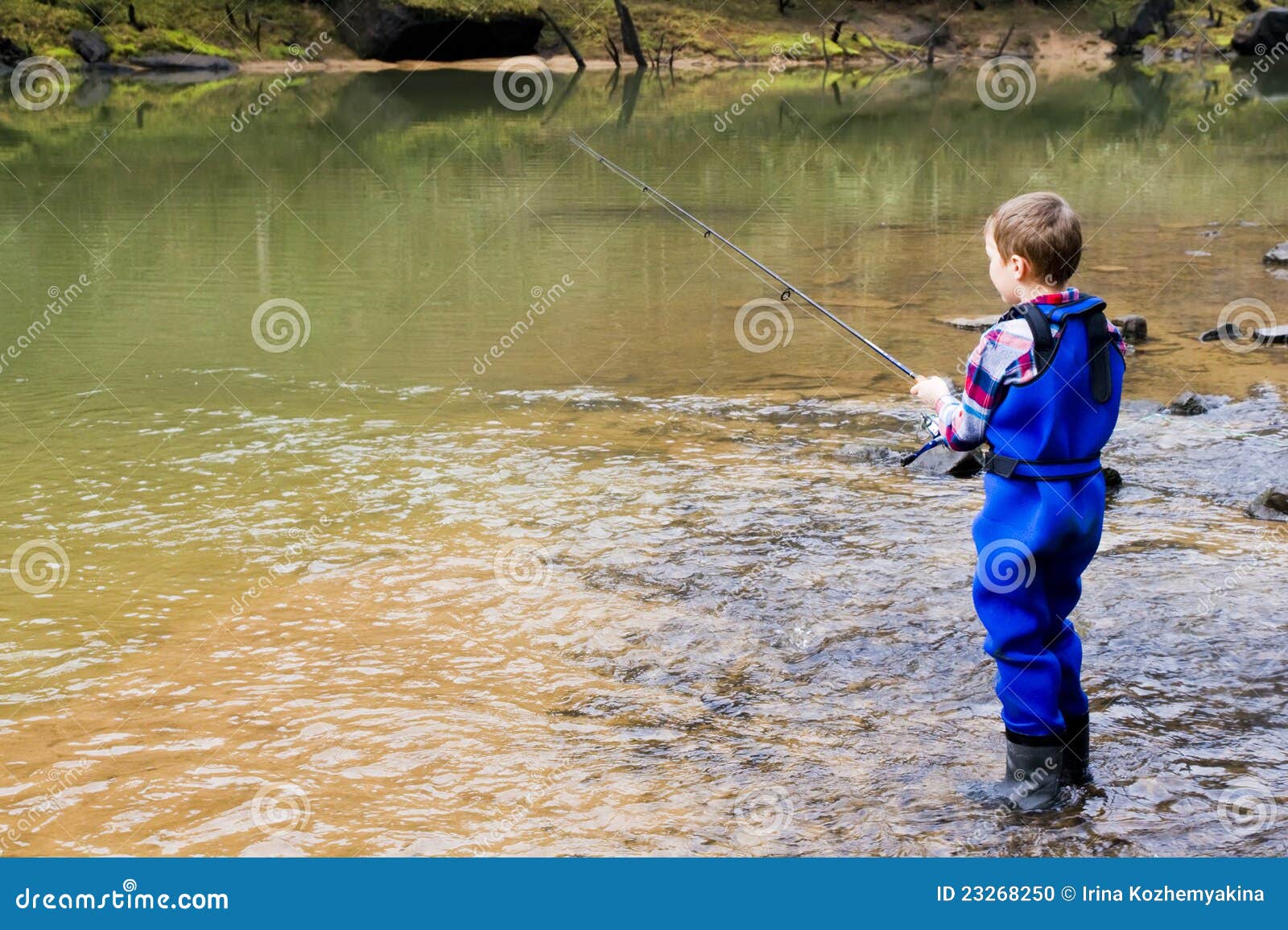 Boy Fishing Child Red Rod Catching Fish River Sunny Summer Stock Photo by  ©FamVeldman 247059248