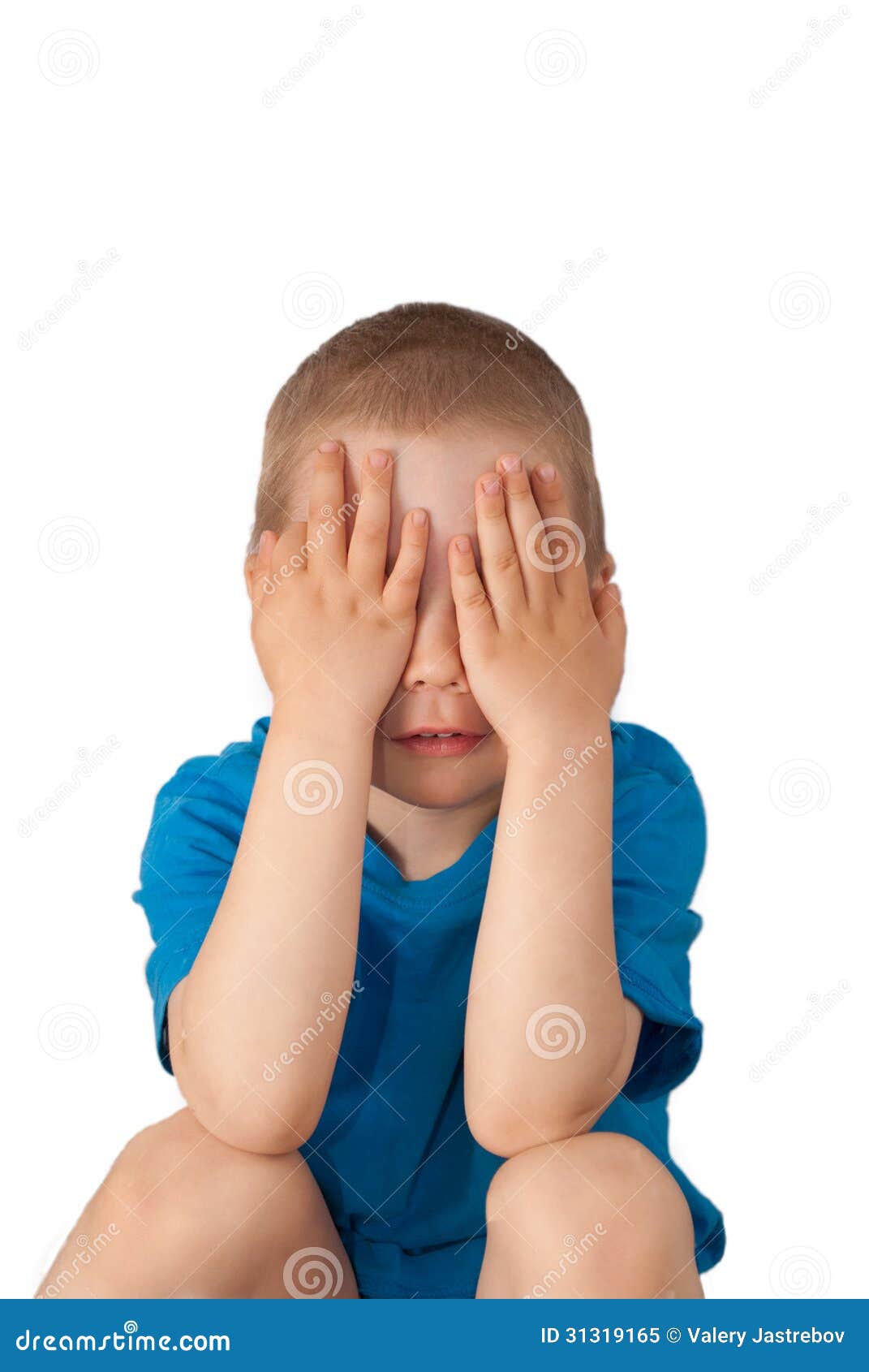 Child Closed Eyes with His Hands Stock Image Image of frightened