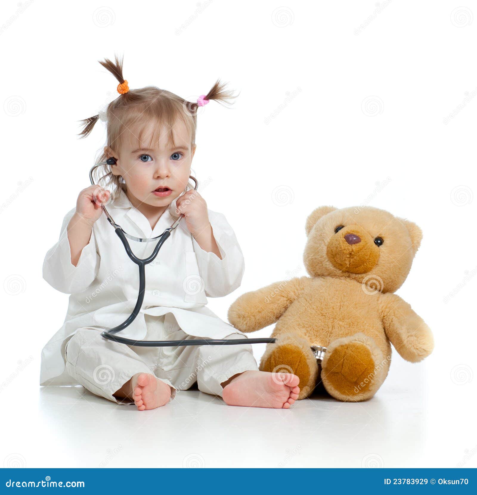 Child with Clothes of Doctor and Teddy Bear Stock Image Image of