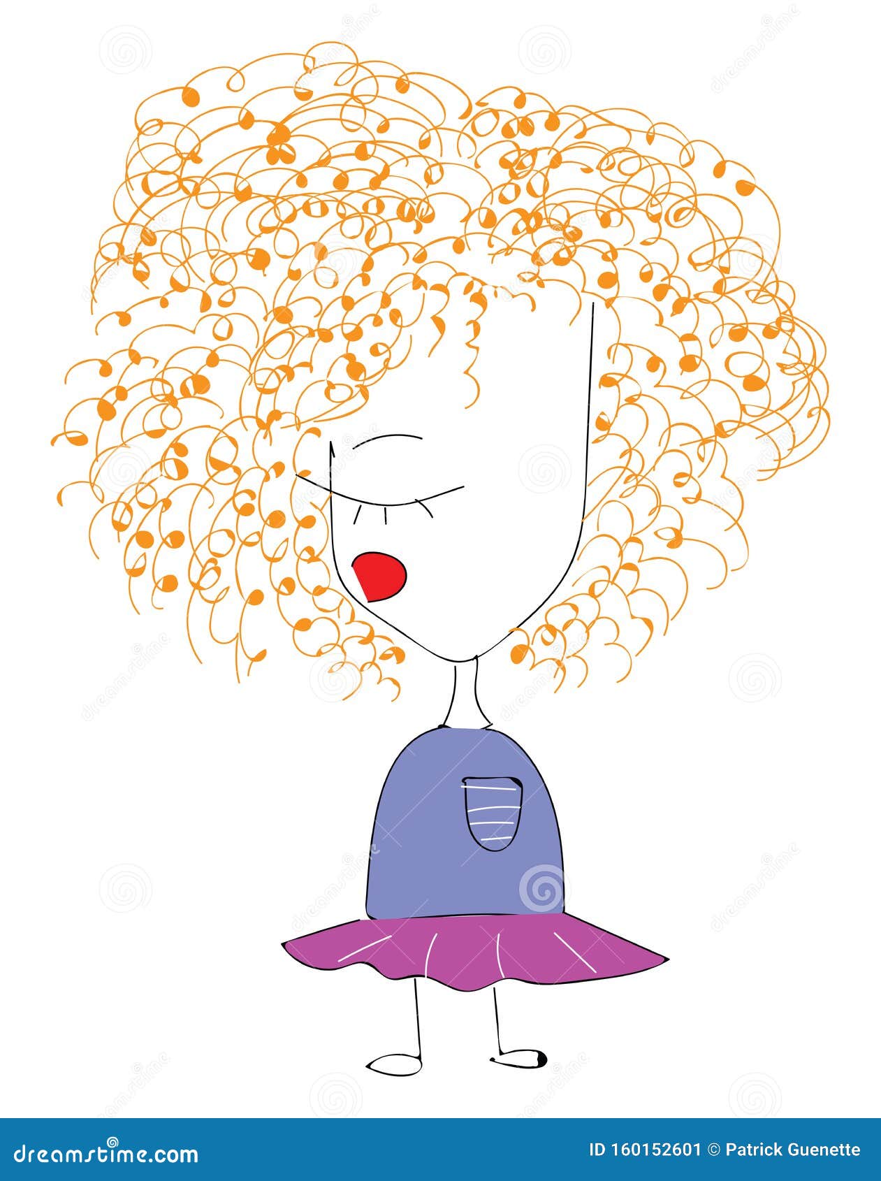 A Child with Curly Orange Hair Looks Cute Vector or Color Illustration