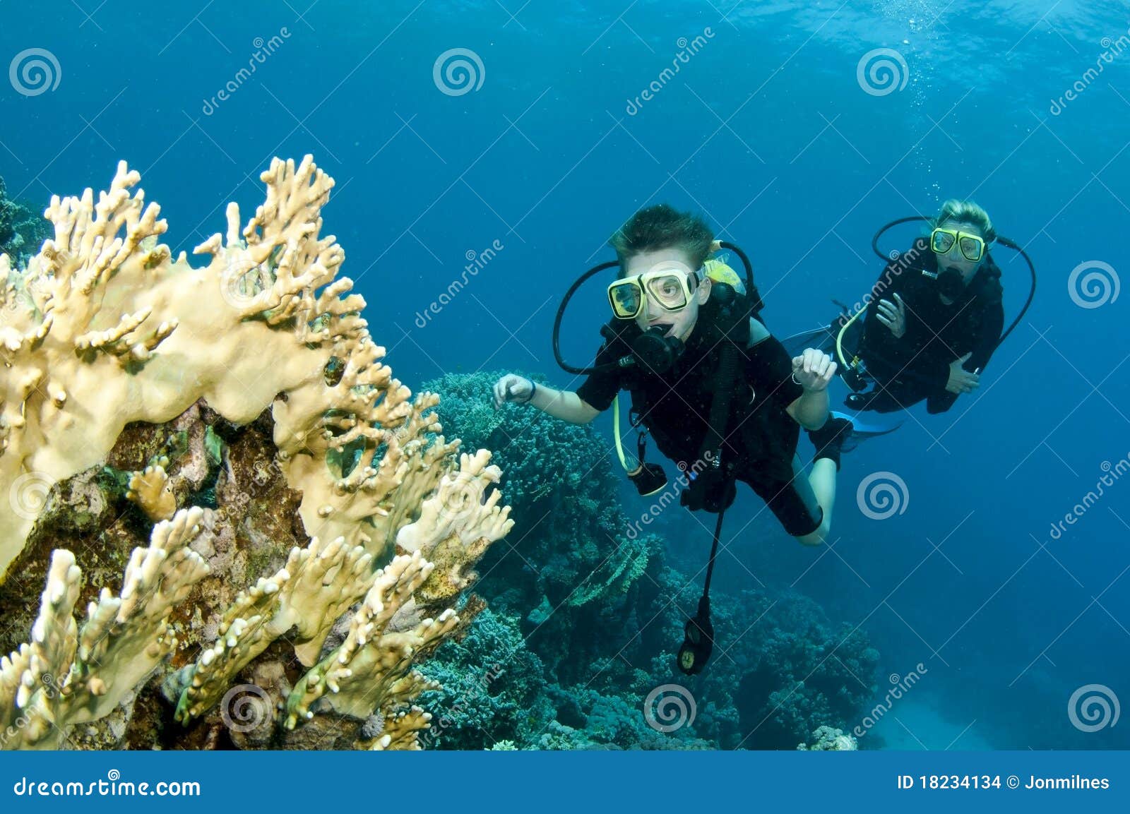 child and dad scuba diving