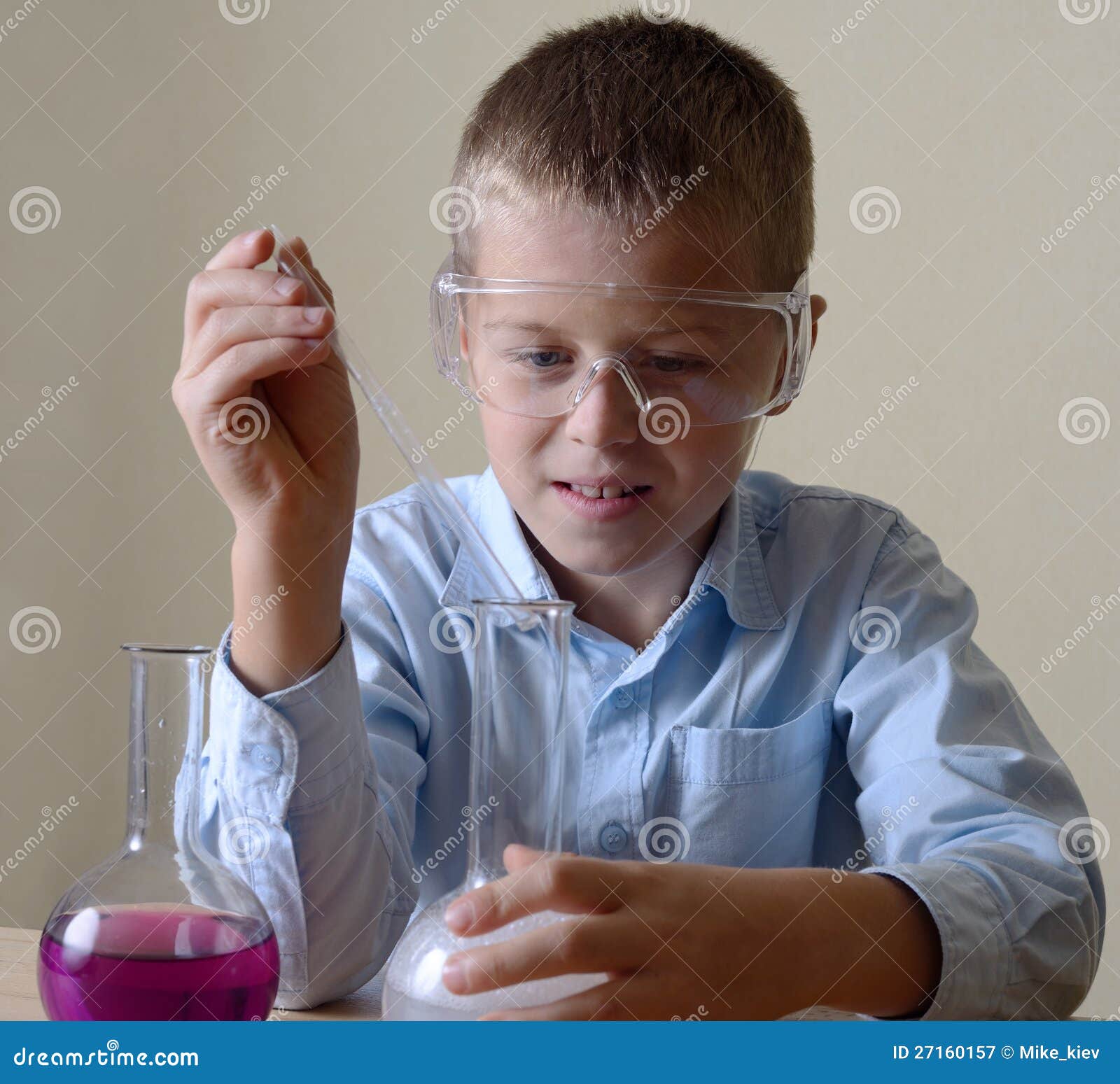 Child is Doing Experiments in Chemistry Stock Image Image of school