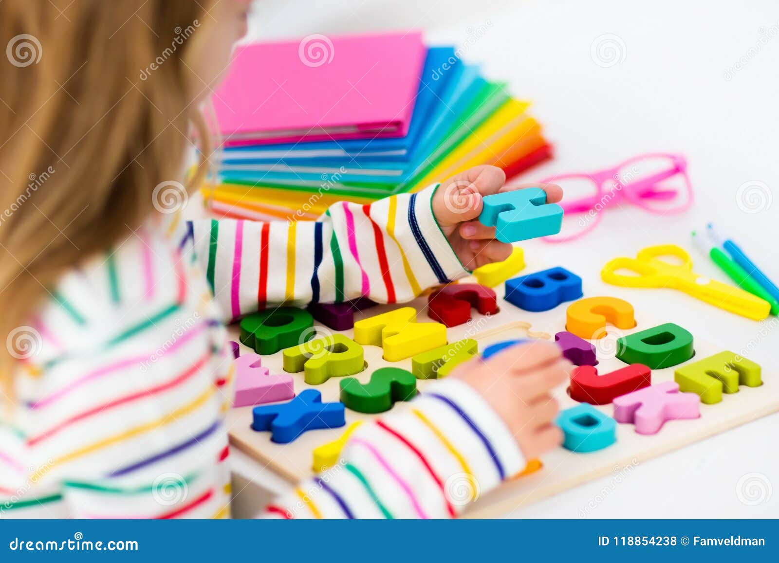 Child Doing Homework For School Kids Learn And Paint Stock Photo