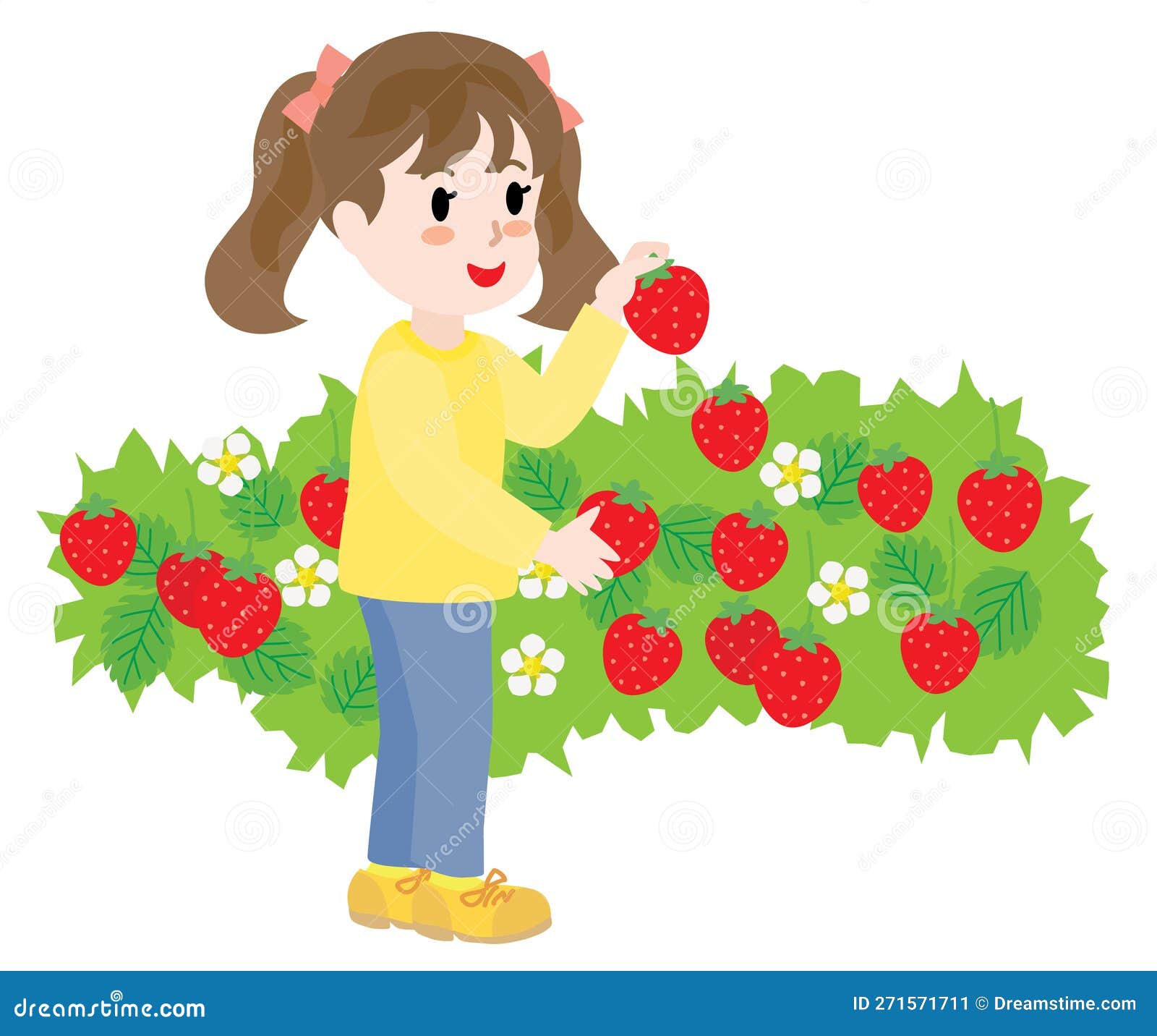 The Child Doing Strawberry Picking. Stock Vector Illustration of