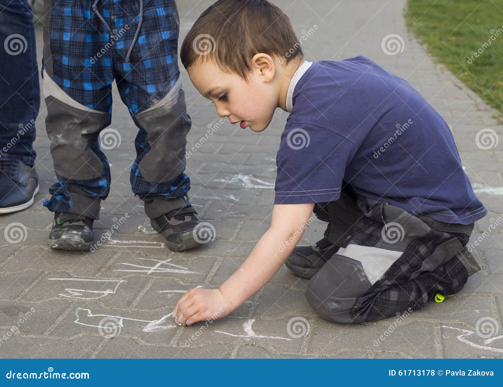 Child Drawing on the Pavement with Chalk Stock Photo Image of kneeling, little 61713178