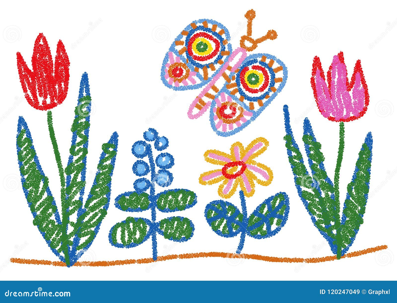 Child Drawing Styled Flowers And Butterfly Stock Vector Illustration Of Kids Drawn Child Drawing Styled Flowers And Butterfly Stock Vector Illustration Of Kids Drawn