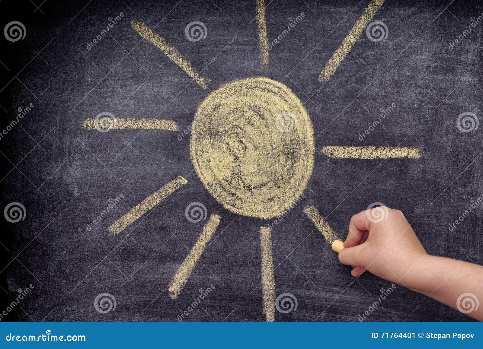 Child Drawing Sun with Chalk Stock Image Image of draw, yellow 71764401