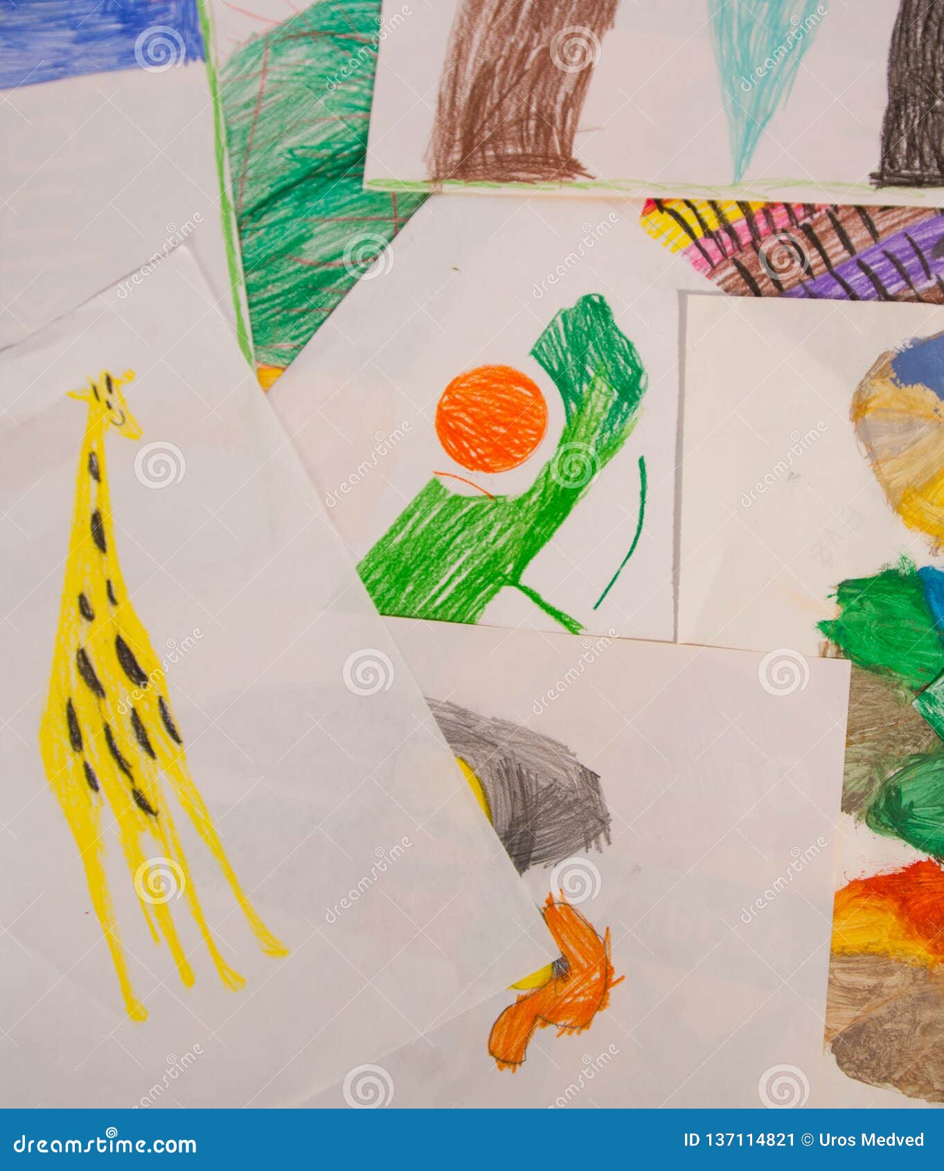 Child drawings stock image. Image of young, pencil, happiness 137114821