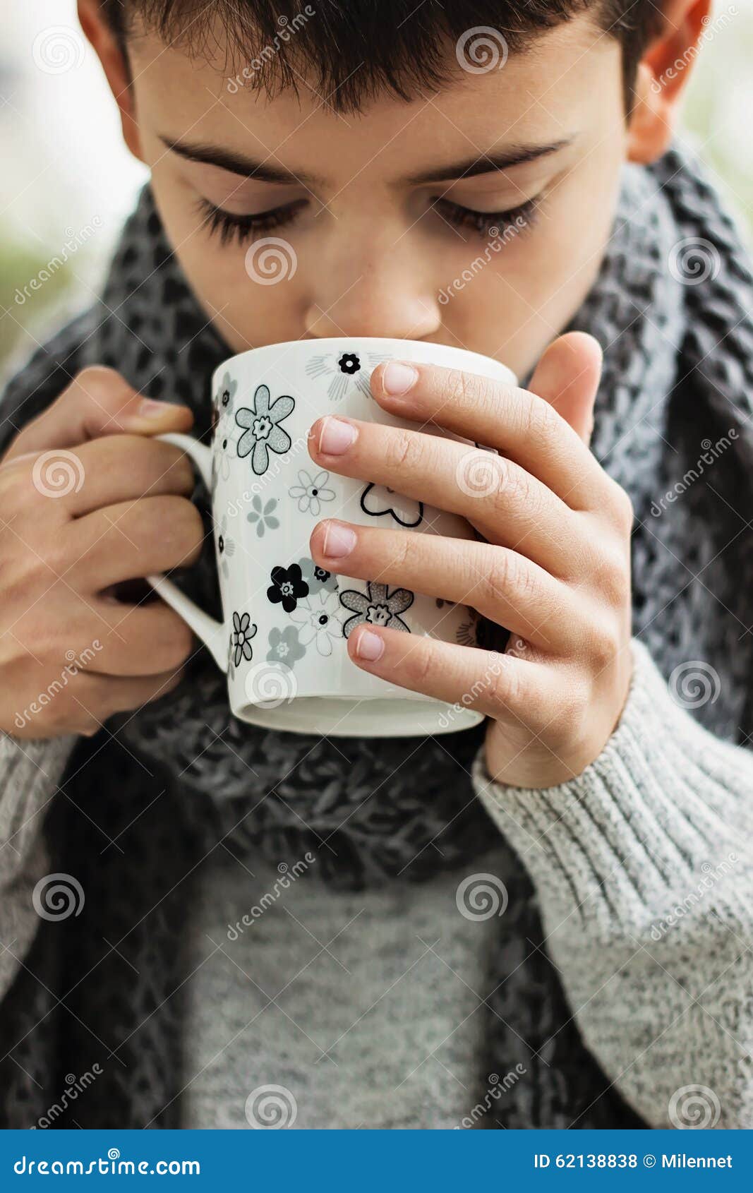 Child, Drinking Hot Chocolate Stock Photo Image of morning, breakfast