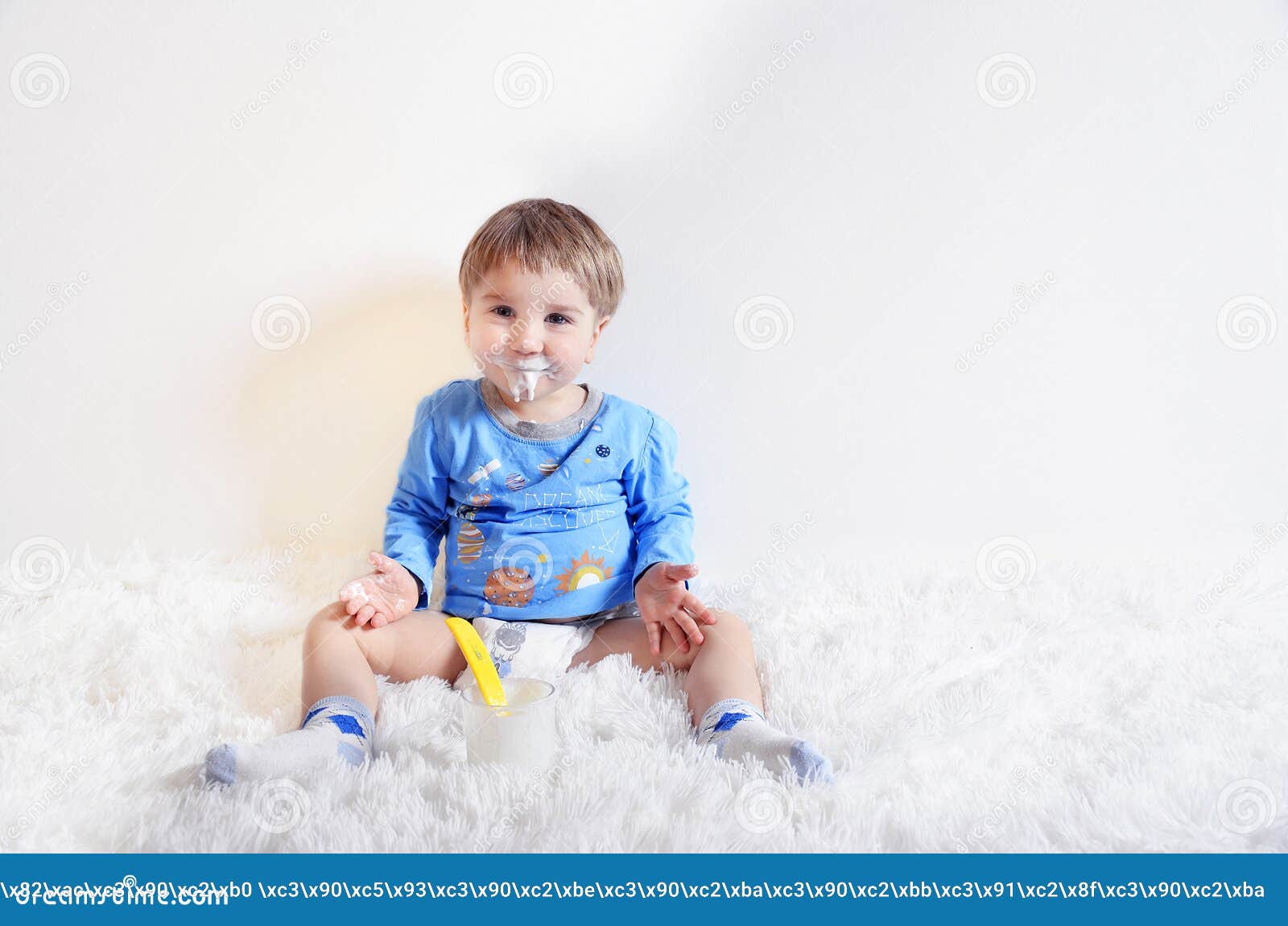 A child drinking yogurt stock photo. Image of sweet, portrait 87964324
