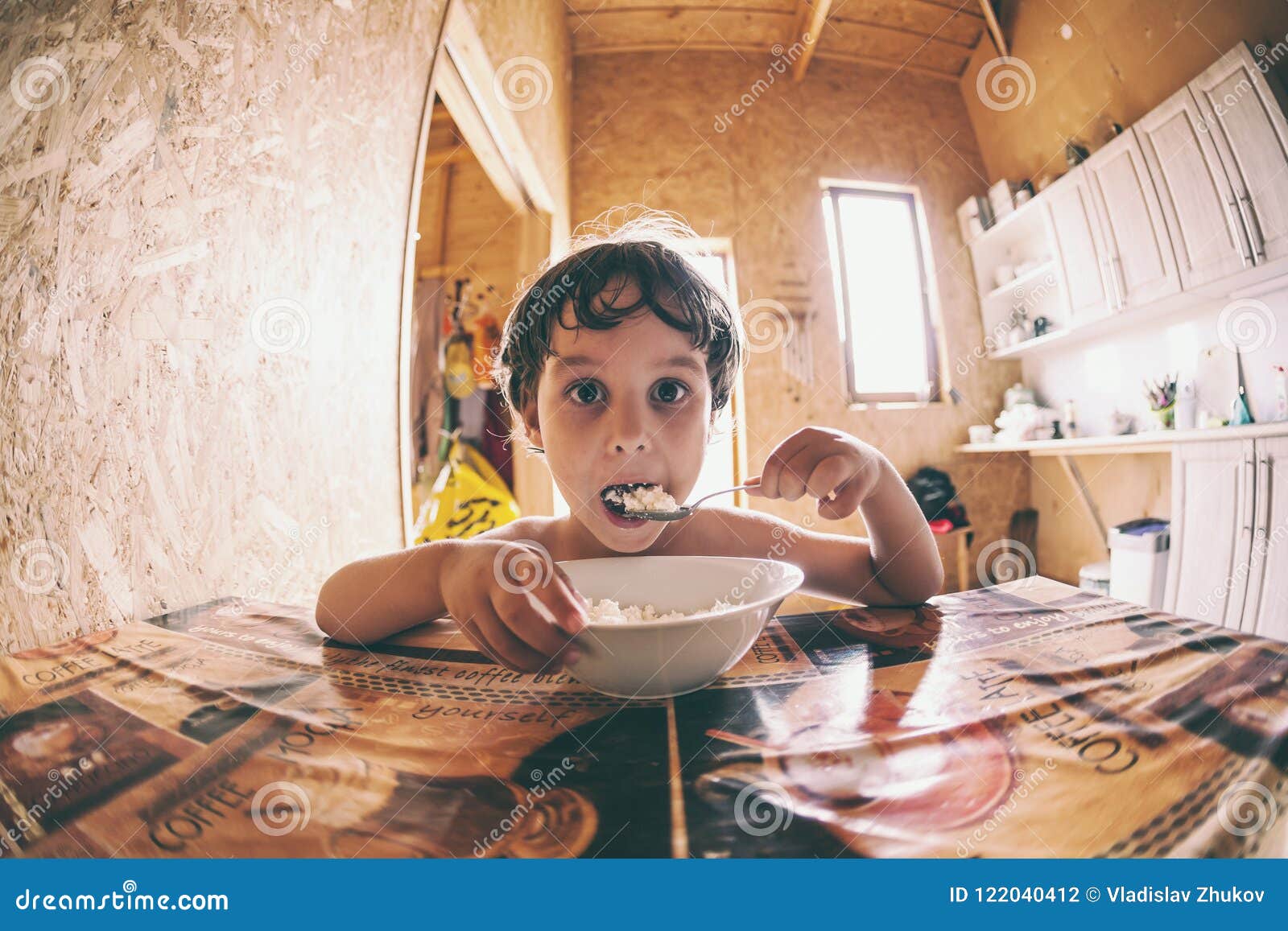 The Child Is Eating Cottage Cheese Stock Photo Image Of Dessert