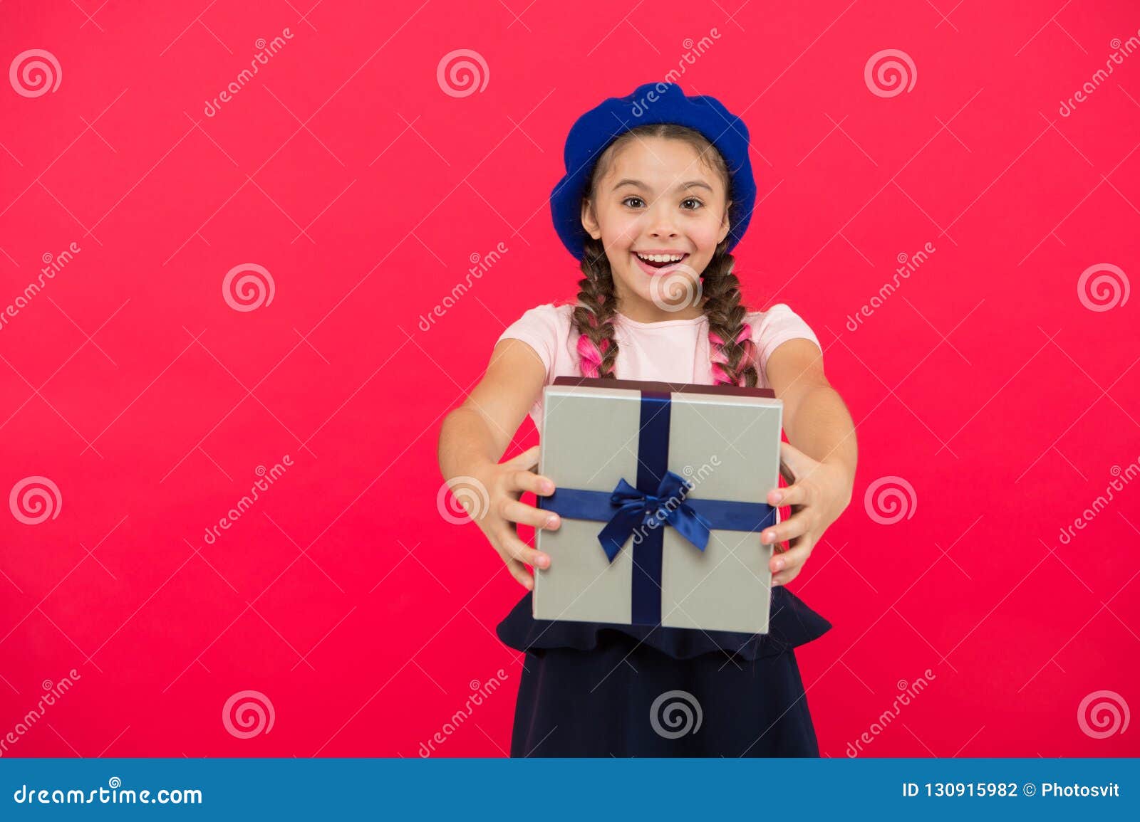 Child Excited about Unpacking Gift. Small Cute Girl Received Gift Pack ...