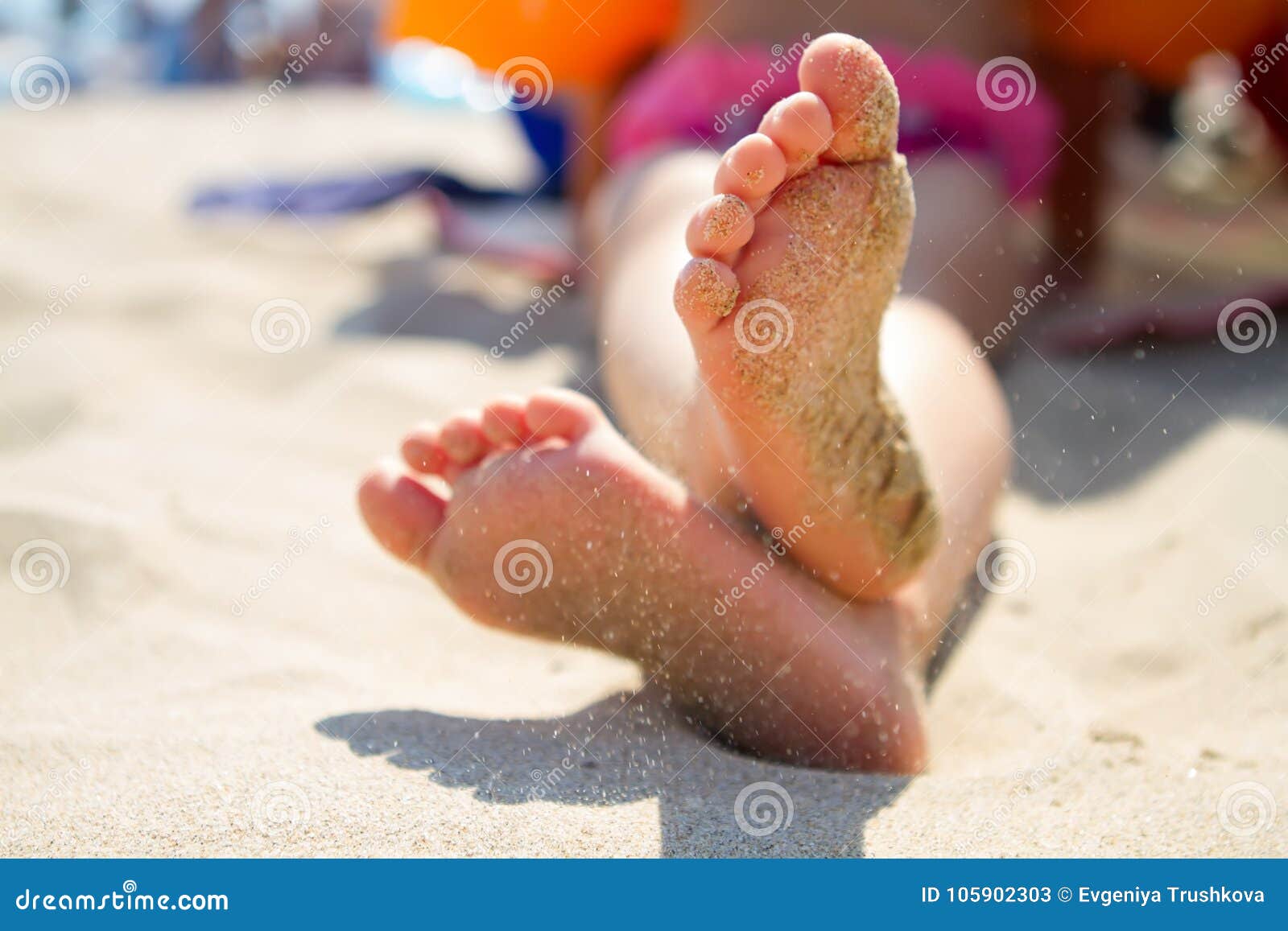 Child feet in the sand stock image. Image of nature 105902303