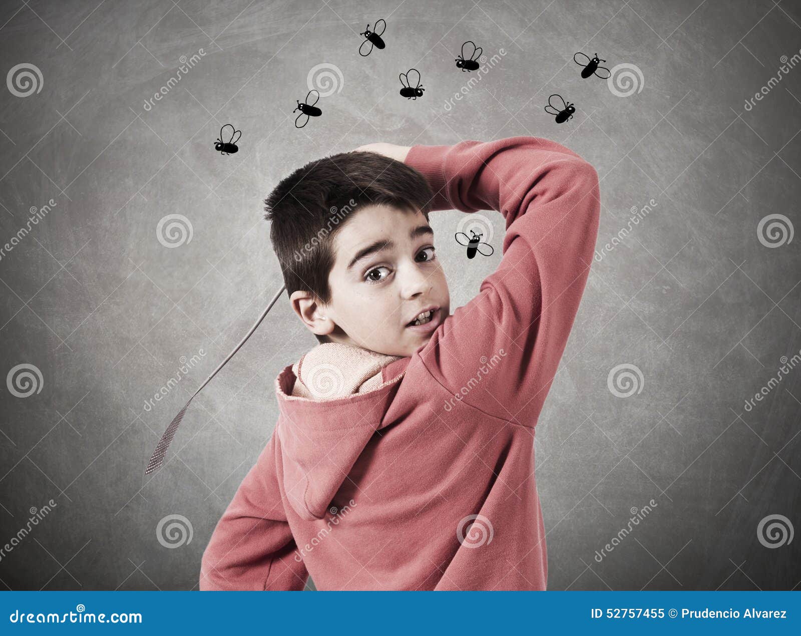 Child with fly swatter stock image. Image of comic, design 52757455
