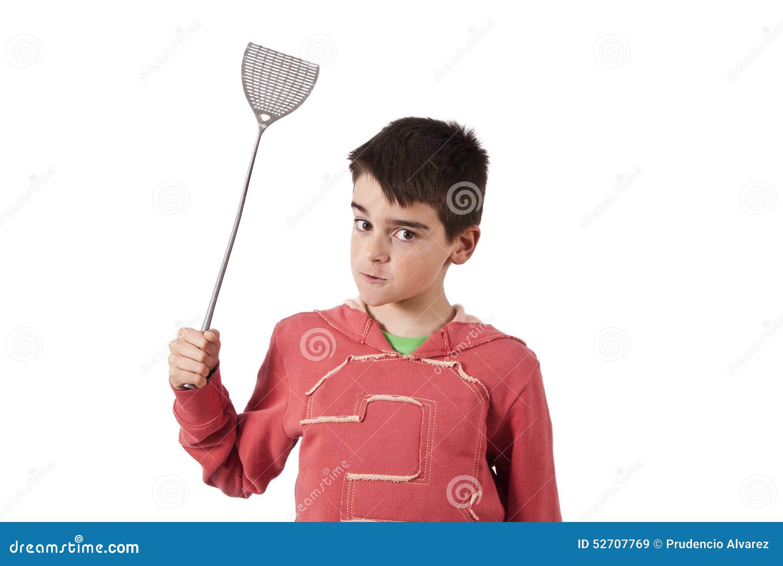 Child with fly swatter stock image. Image of portrait 52707769