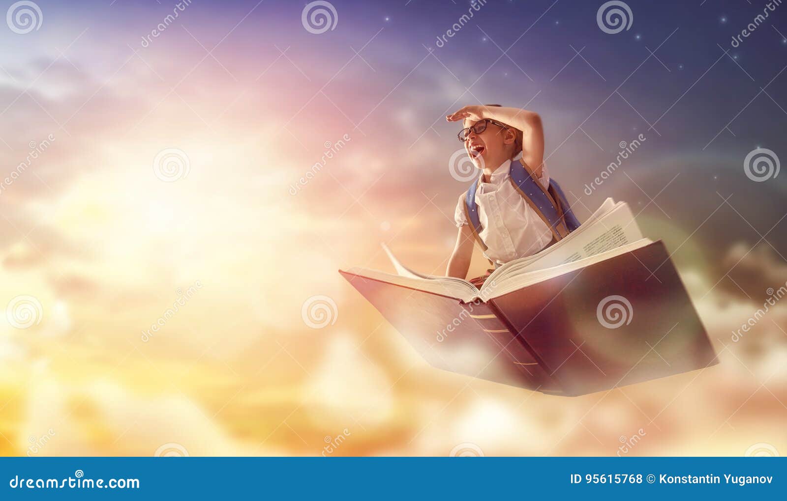 child flying on the book