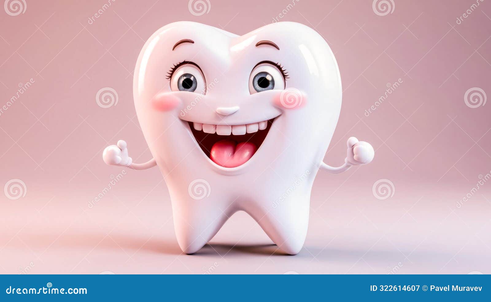 child friendly dental health promotion smiling cartoon tooth mascot joyful pediatric dentistry ad animated clean tooth pink image