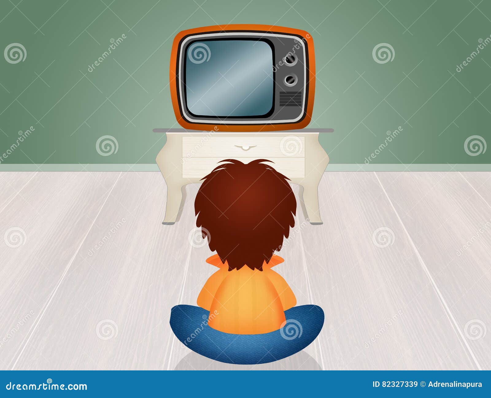 Child in Front the Television Stock Illustration Illustration of