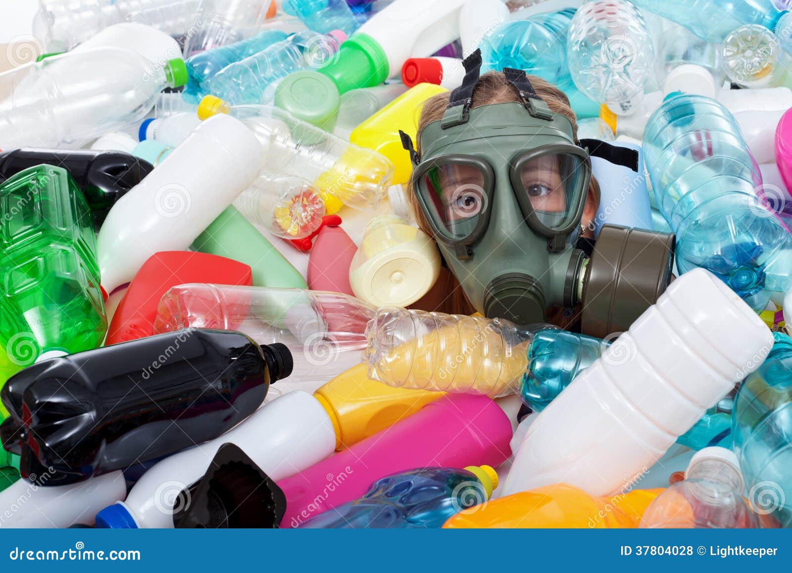 Child with Gas Mask Covered with Plastic Bottles Stock Photo Image of