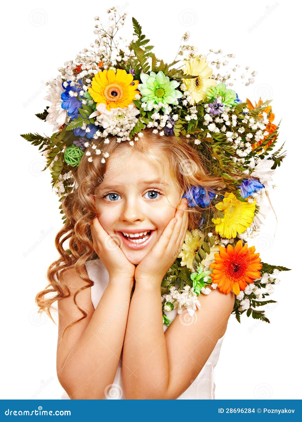Child with Gift Box and Flower. Stock Photo Image of face, beauty