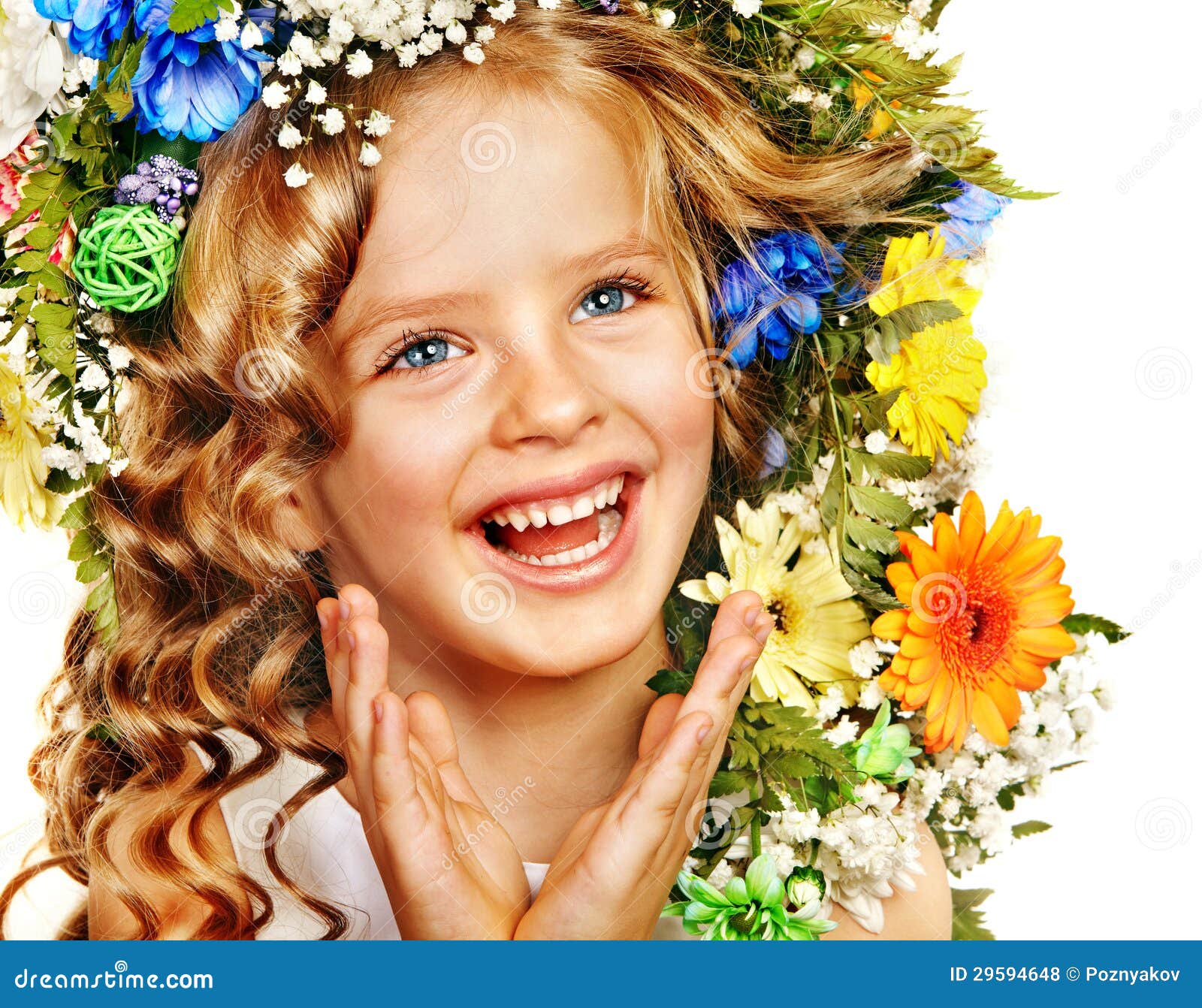 Child with Gift Box and Flower. Stock Photo Image of hair, gerbera