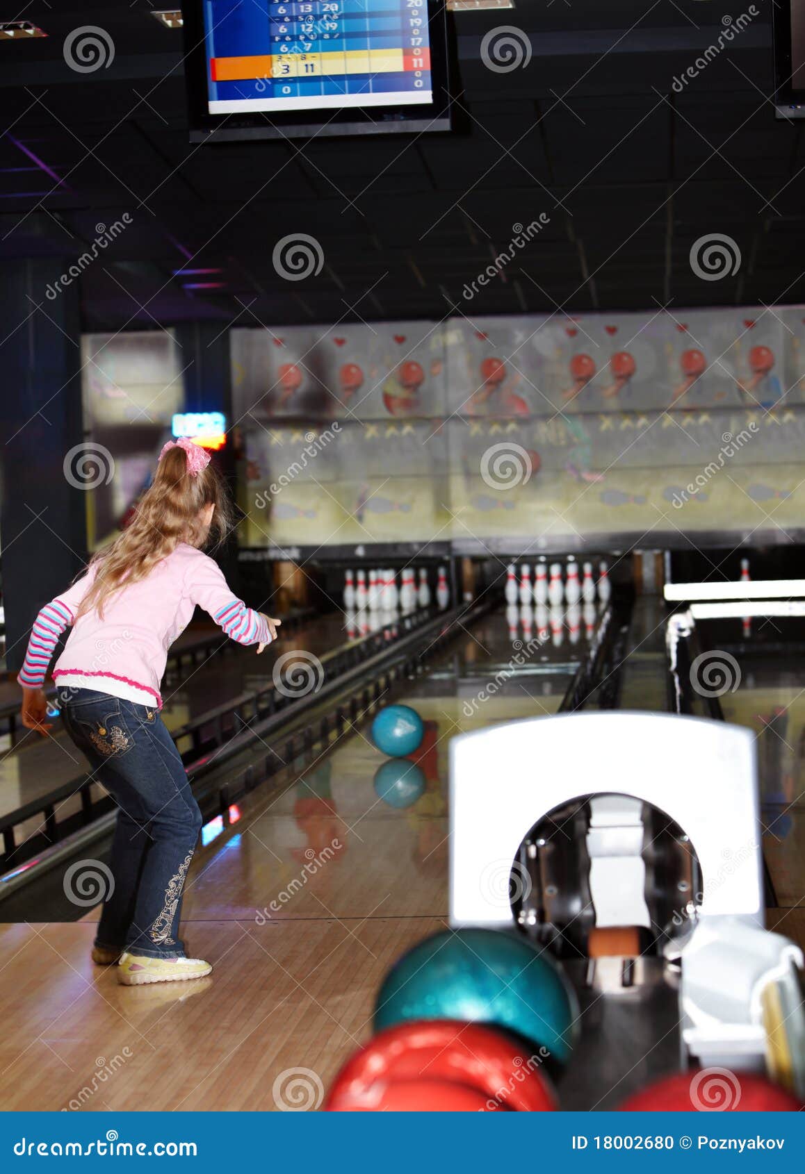 Child Girl in with Bowling Ball. Stock Photo Image of child, activity