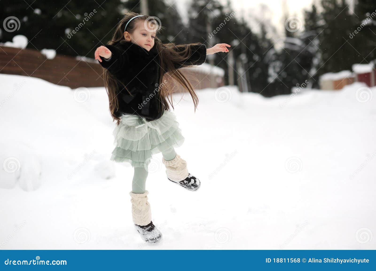 Child Girl Dances in the Snow Stock Photo Image of happiness, little