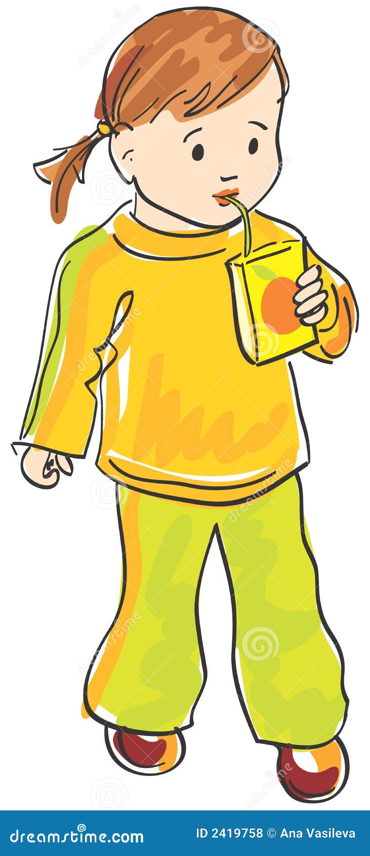 Child Girl Drink Juice. Vector Stock Vector Illustration of artistic, fruit 2419758