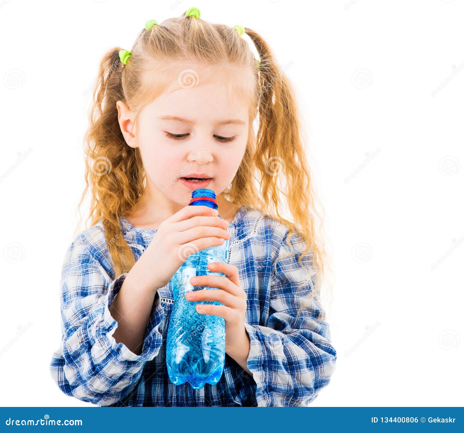 Child Girl Holding Open Bottle Of Water Stock Photo ...