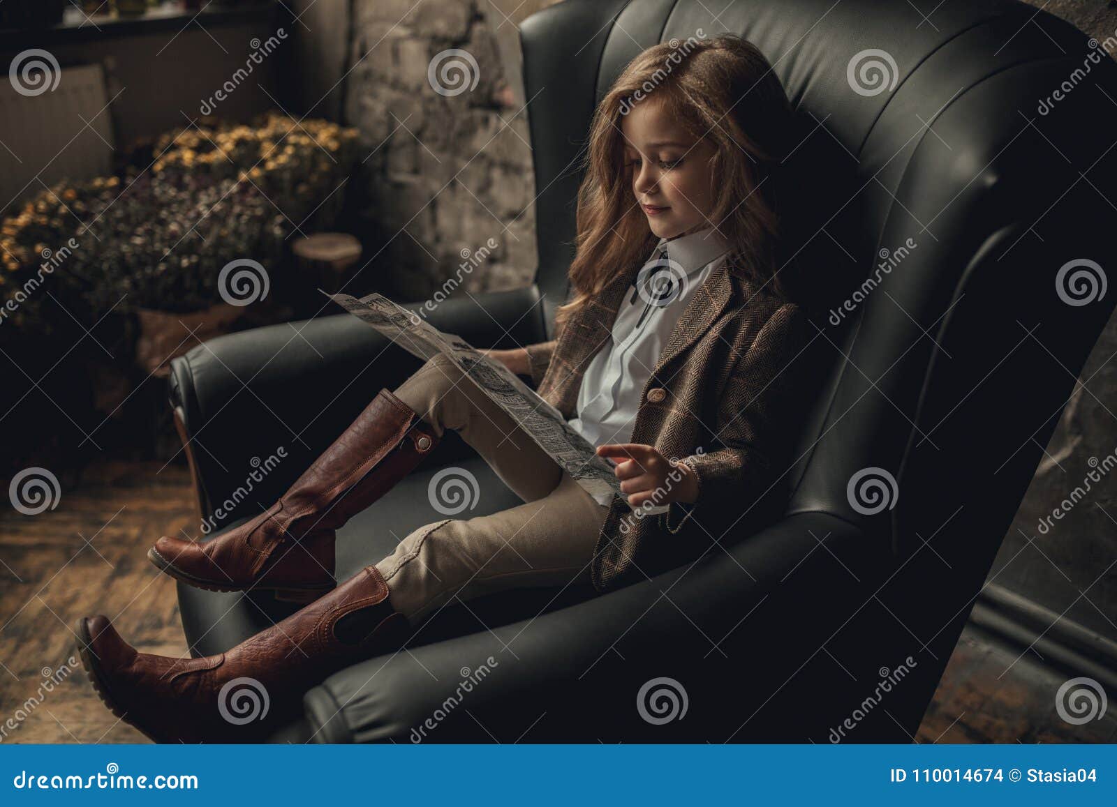 Child Girl In Image Of Sherlock Holmes Sits In Armchair And Reads Newspaper On Background Of Old Interior Stock Photo Image Of Newspaper Blonde Child Girl In Image Of Sherlock Holmes Sits In Armchair And Reads Newspaper On Background Of Old Interior Stock Photo Image Of Newspaper Blonde