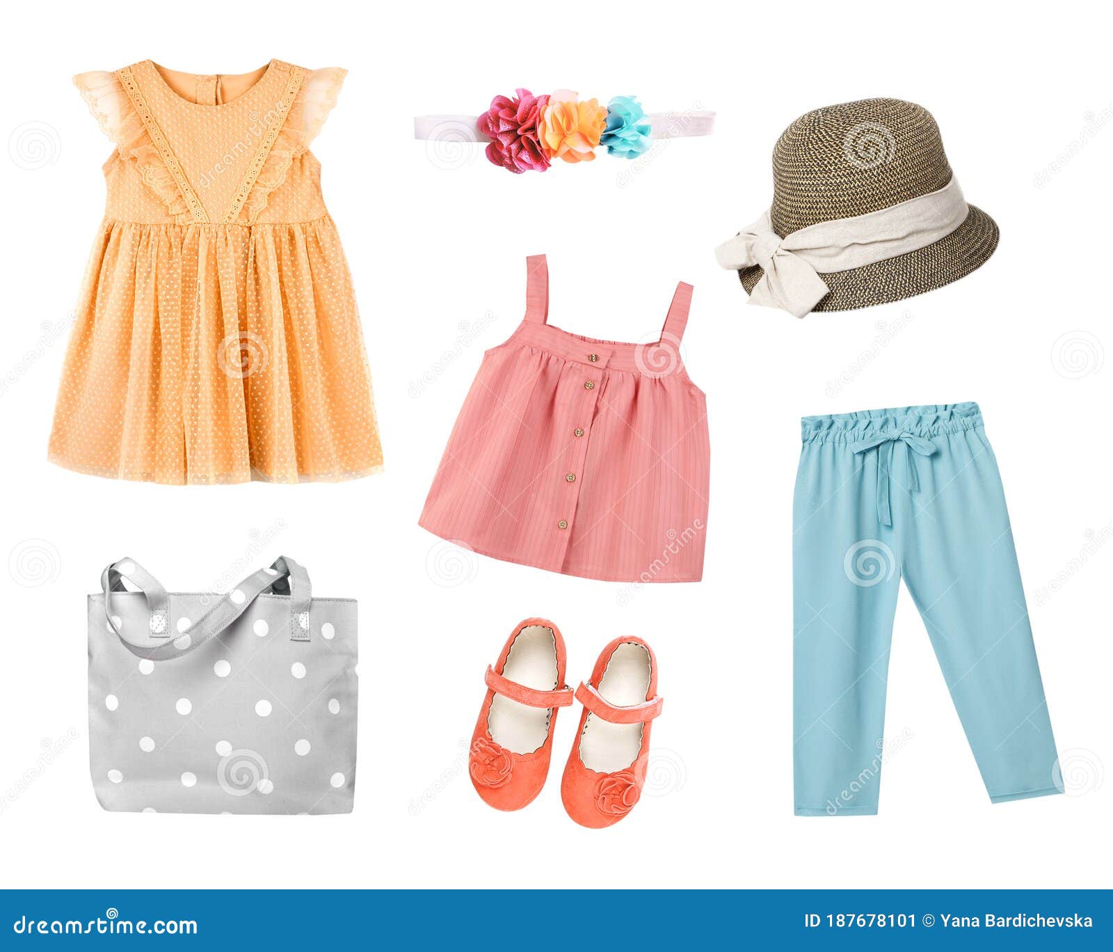 Child Girl`s Summer Clothes Isolated ...